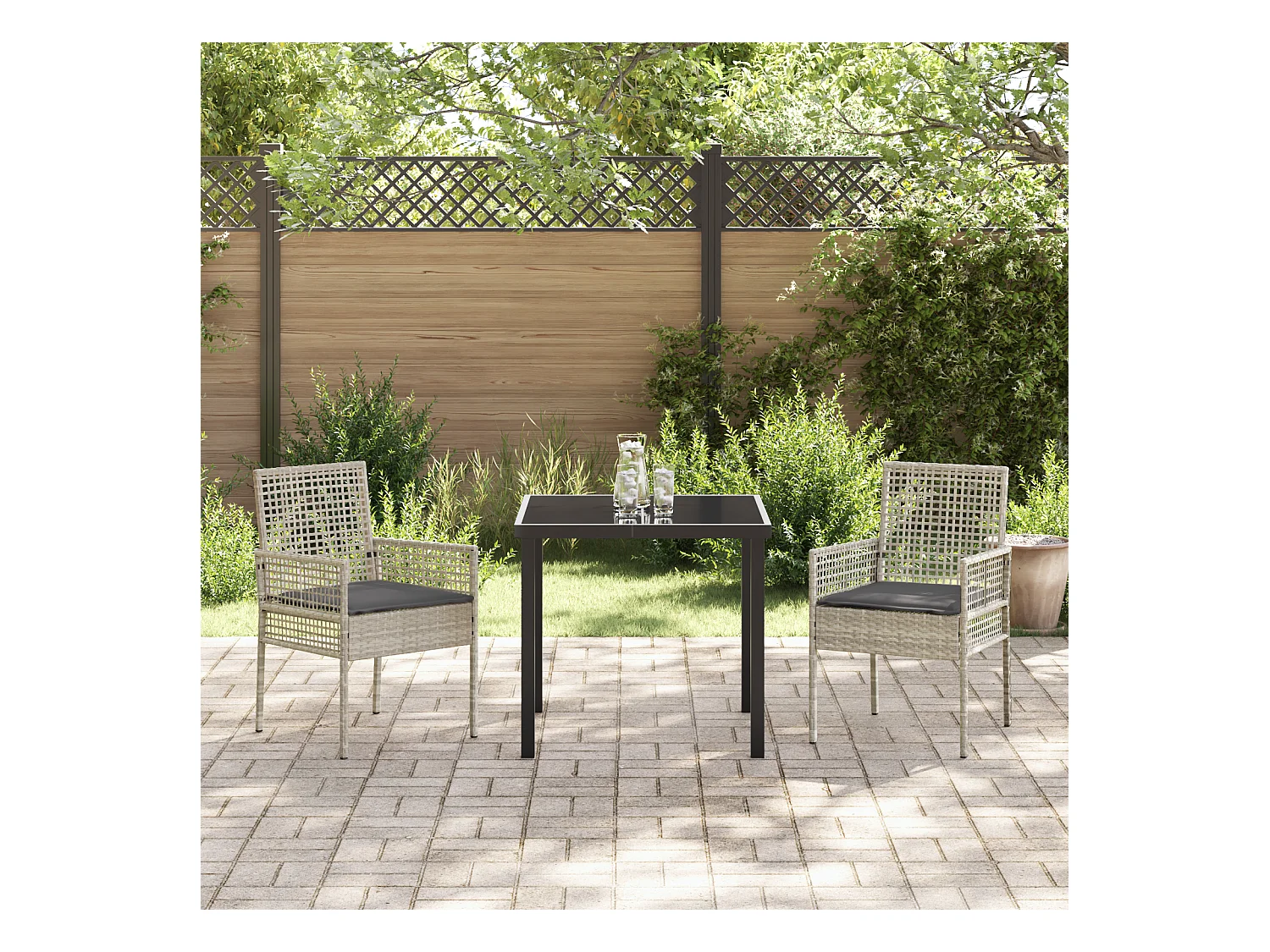 Chaises de jardin 2 pcs avec coussins Gris clair en poly rattan