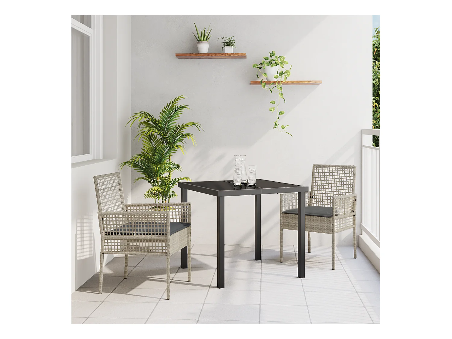 Chaises de jardin 2 pcs avec coussins Gris clair en poly rattan