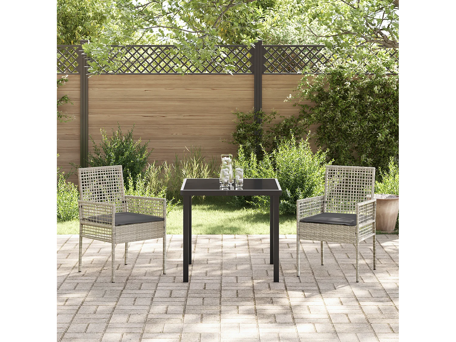 Chaises de jardin 2 pcs avec coussins Gris clair en poly rattan