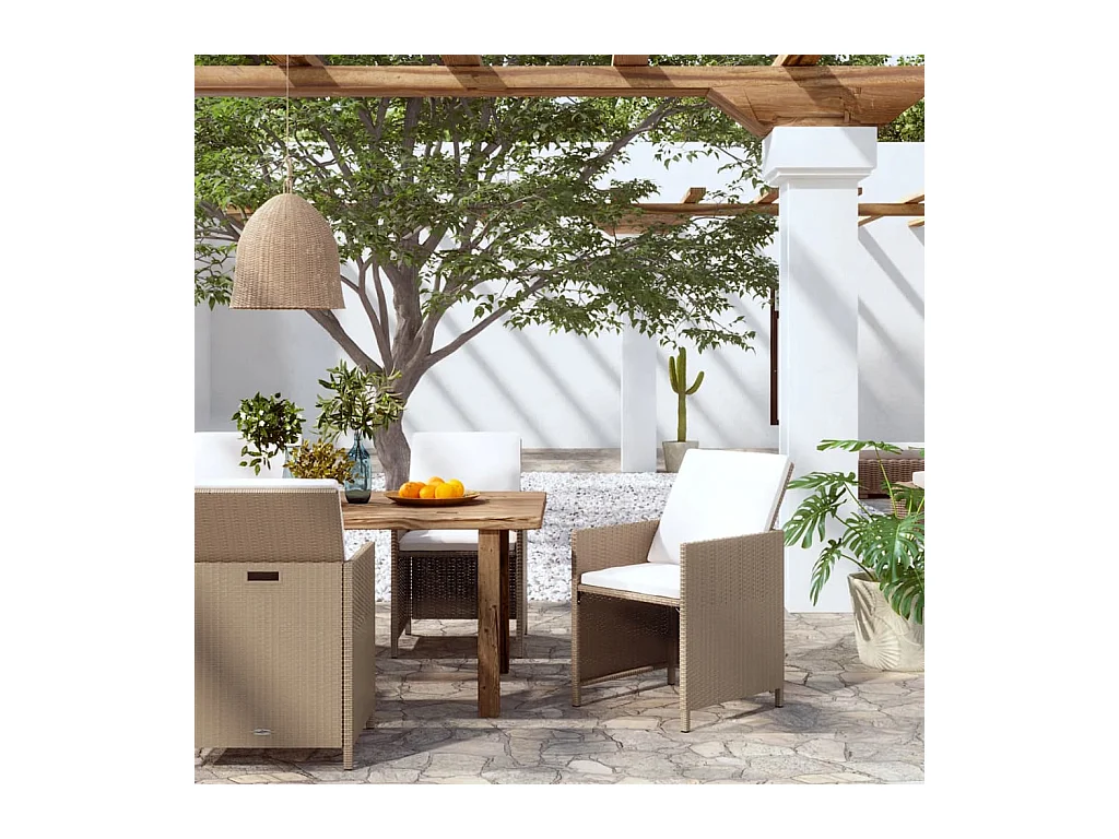 Juego de 4 sillas de jardín con cojines de resina tejida beige