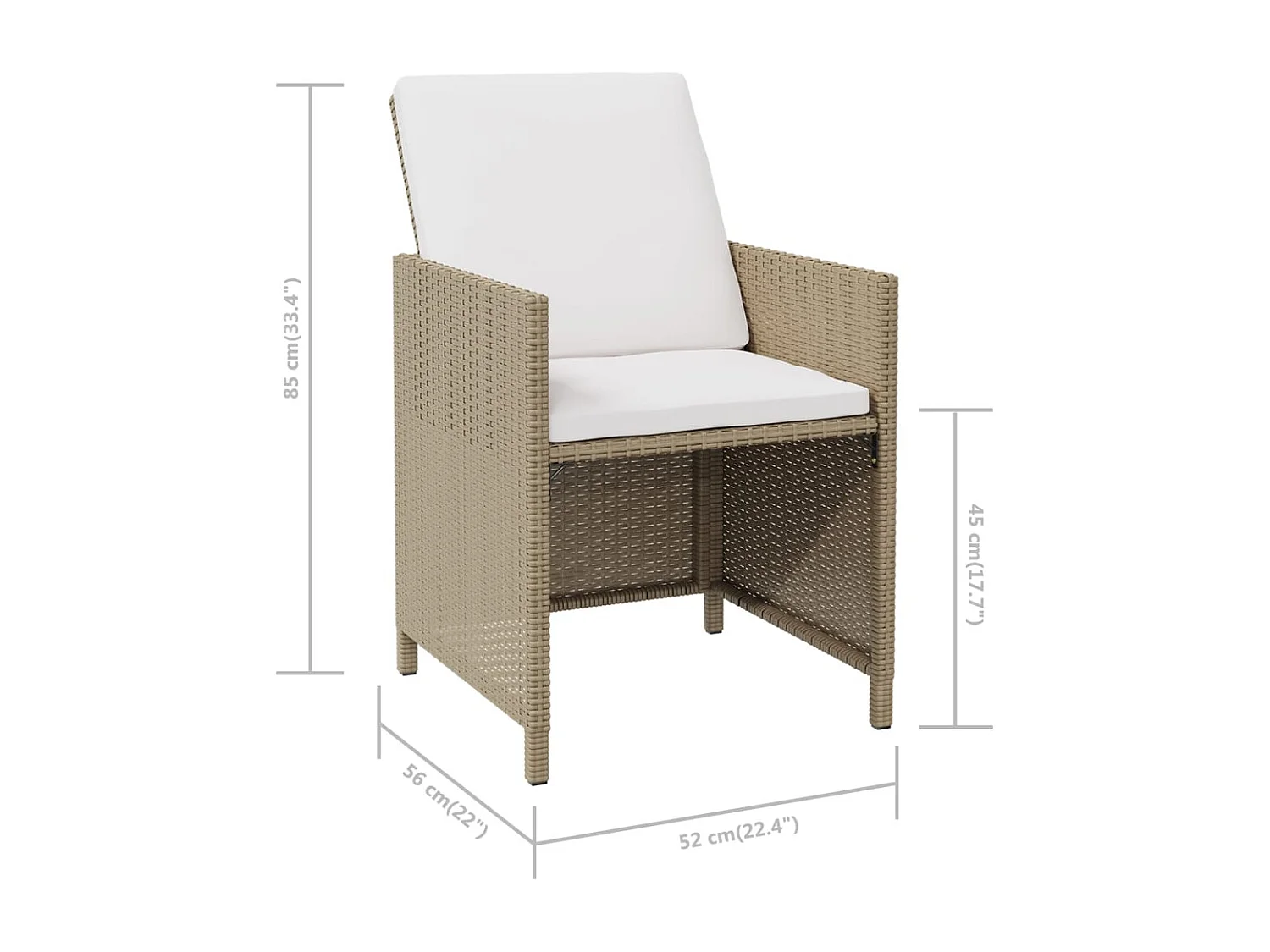 Juego de 4 sillas de jardín con cojines de resina tejida beige