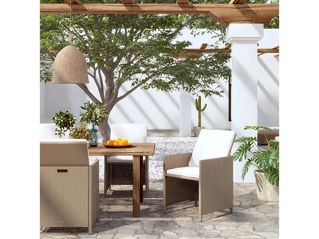Chaises de jardin avec coussins lot de 4 Résine tressée Beige