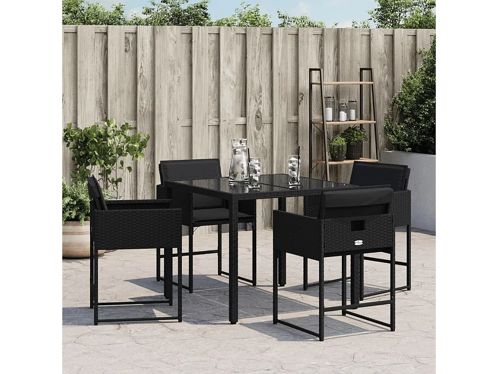 Conjunto de 4 sillas de jardín con cojines de mimbre negro