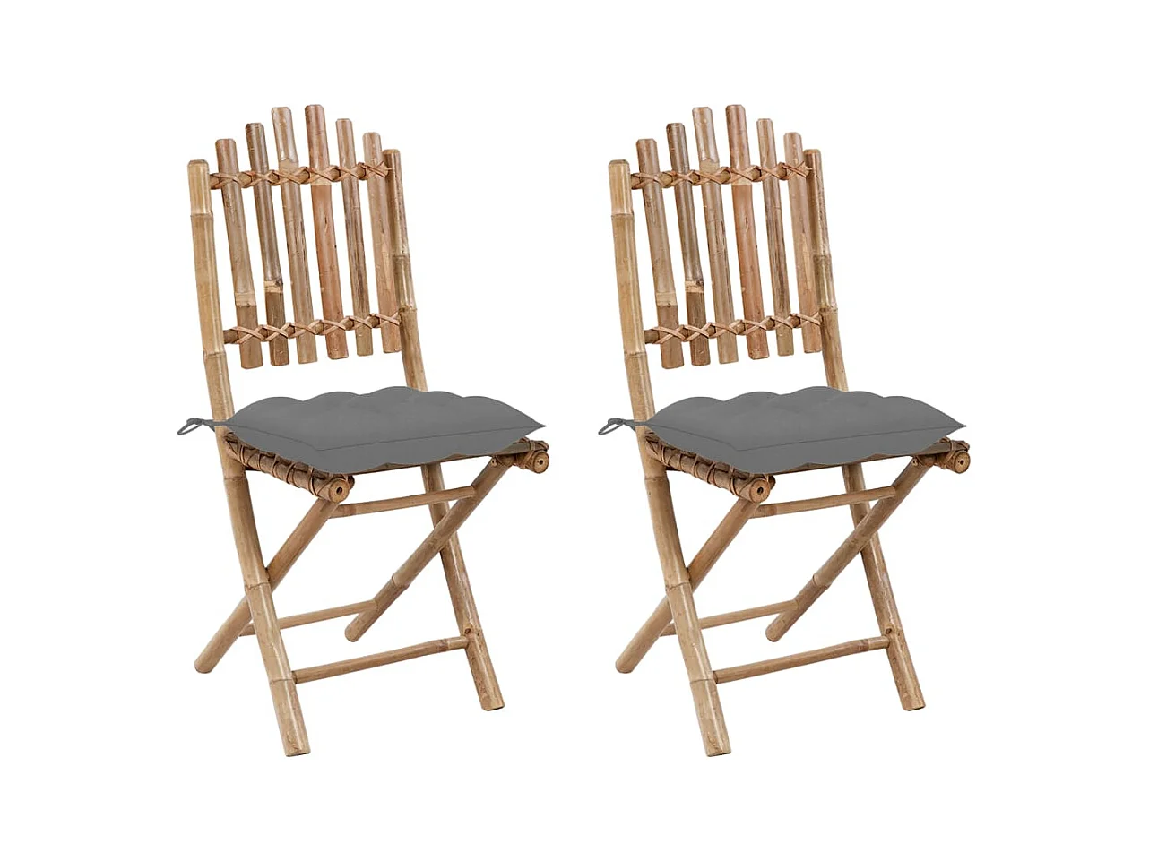Juego de 2 sillas de jardín plegables con cojines de bambú