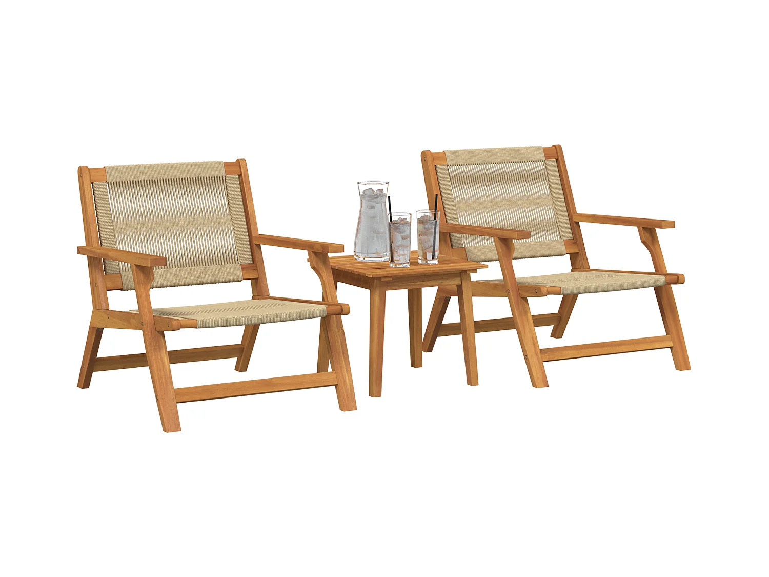 Ensemble de Chaises de Jardin avec Table - 3 Pièces en Bois d'Acacia Massif Beige