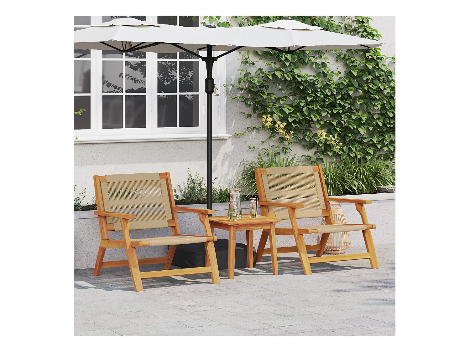 Ensemble de Chaises de Jardin avec Table - 3 Pièces en Bois d'Acacia Massif Beige