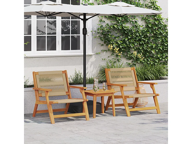 Ensemble de Chaises de Jardin avec Table - 3 Pièces en Bois d'Acacia Massif Beige