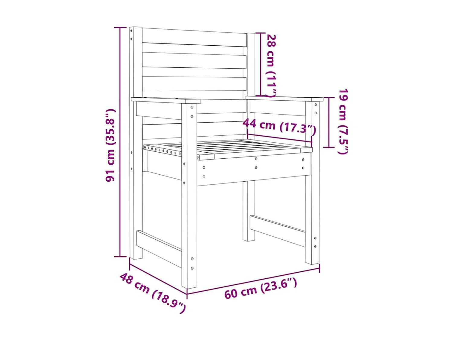 Chaises de jardin lot de 2 60x48x91 cm bois massif de douglas