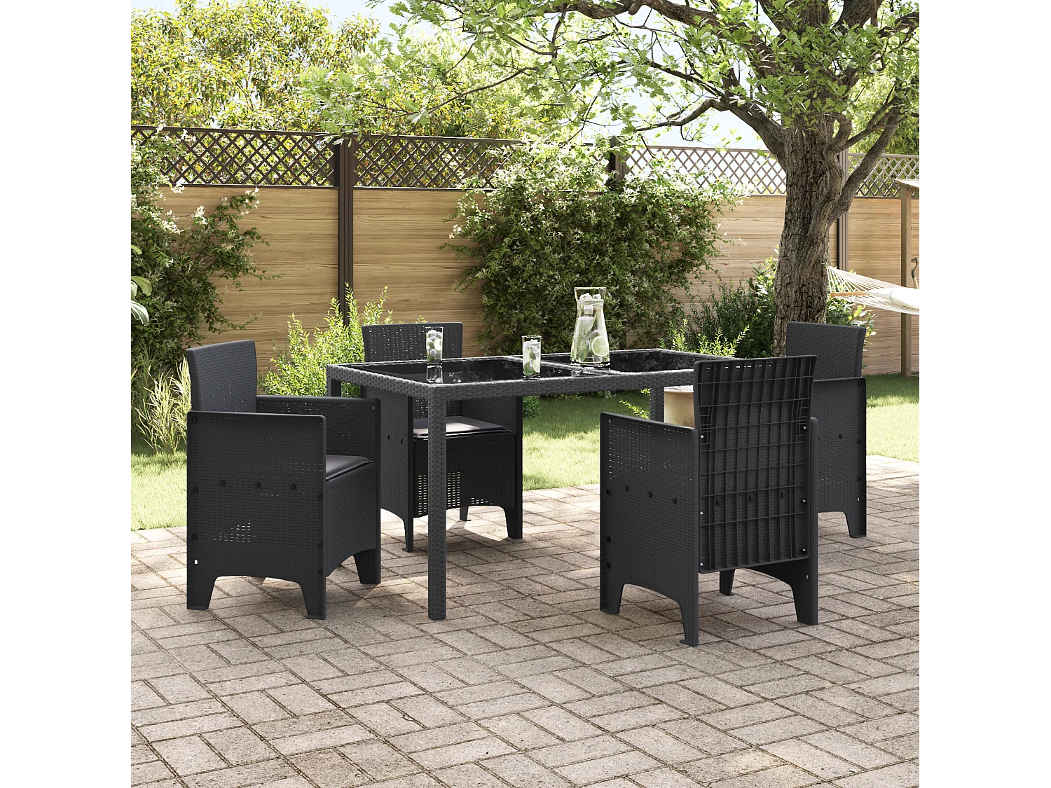 Sillas de jardín con cojines 4 piezas ratán sintético antracita