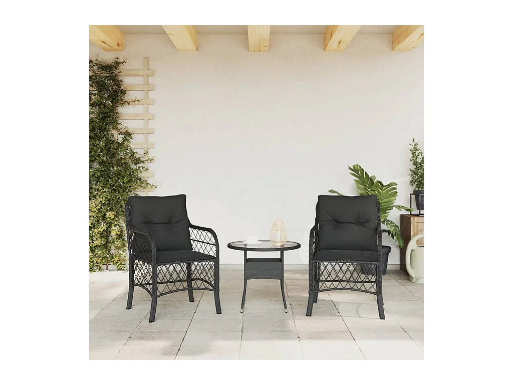 Chaises de jardin avec coussins lot de 2 noir résine tressée