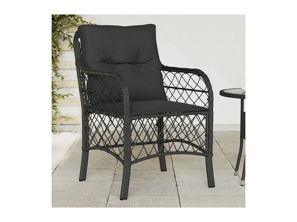 Tuinstoelen met kussens, set van 2, zwart, geweven hars