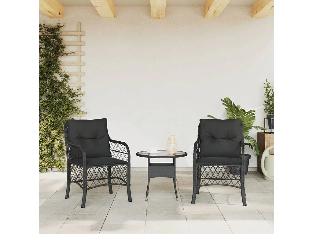 Chaises de jardin avec coussins lot de 2 noir résine tressée