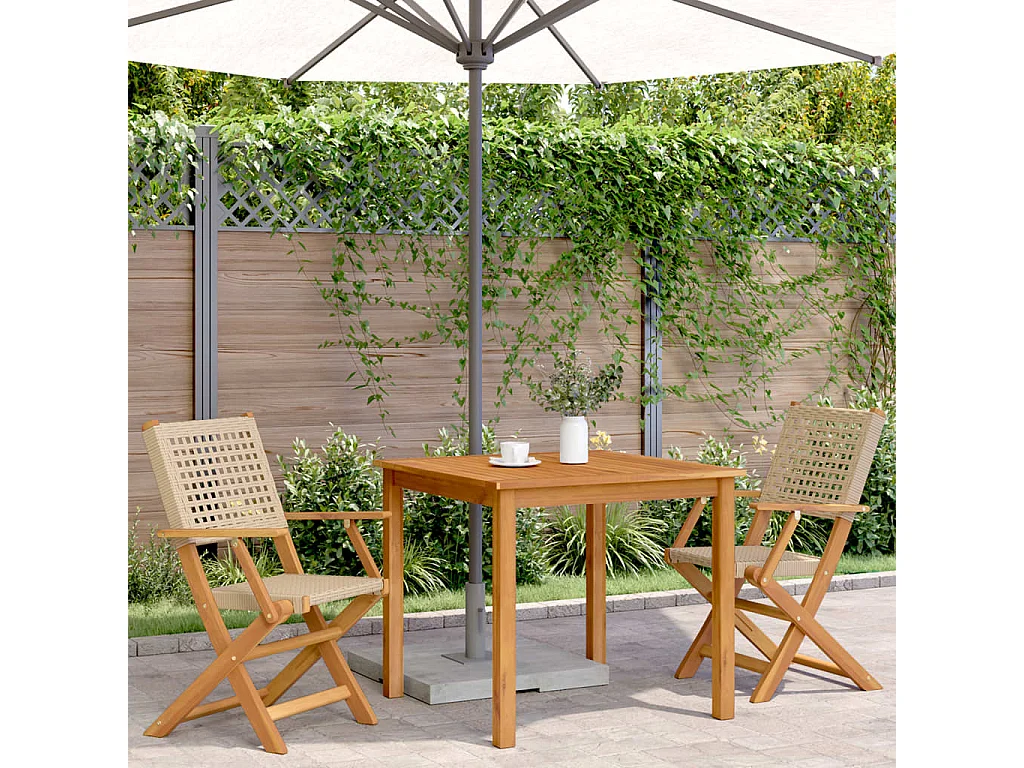 Chaises de jardin lot de 2 beige bois massif d'acacia et rotin
