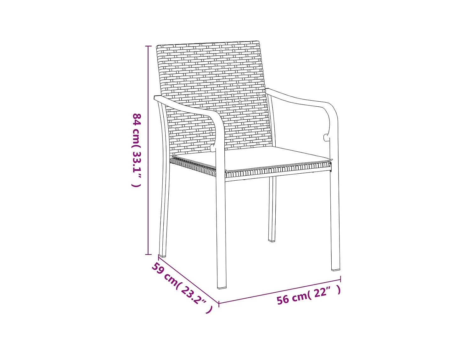 Chaises de jardin et coussins lot de 2 marron 56x59x84 cm rotin