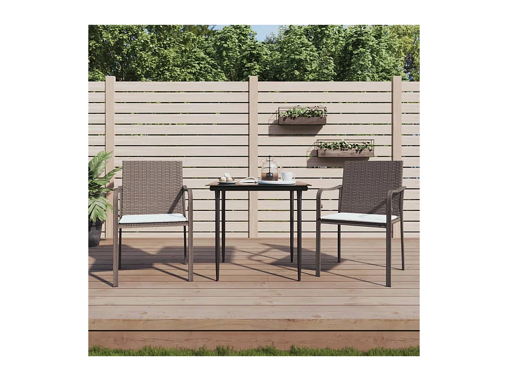 Conjunto de 2 sillas y cojines de jardín marrón 56x59x84 cm ratán