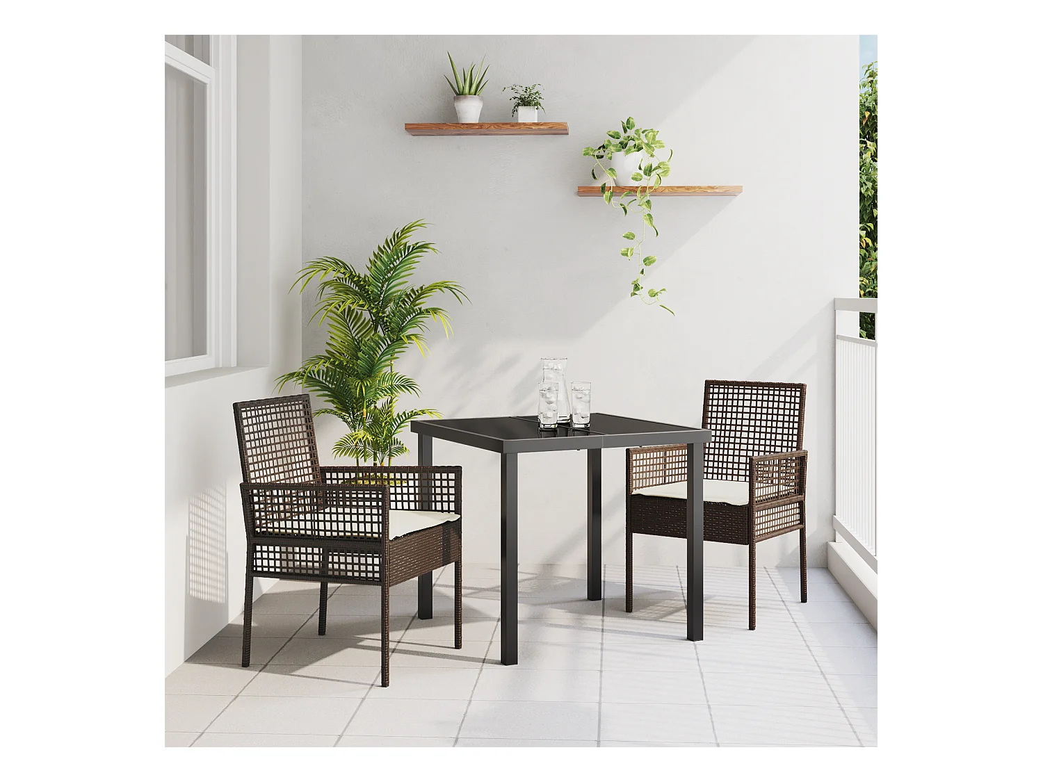 Chaises de jardin 2 pcs avec coussins marron en poly rotin
