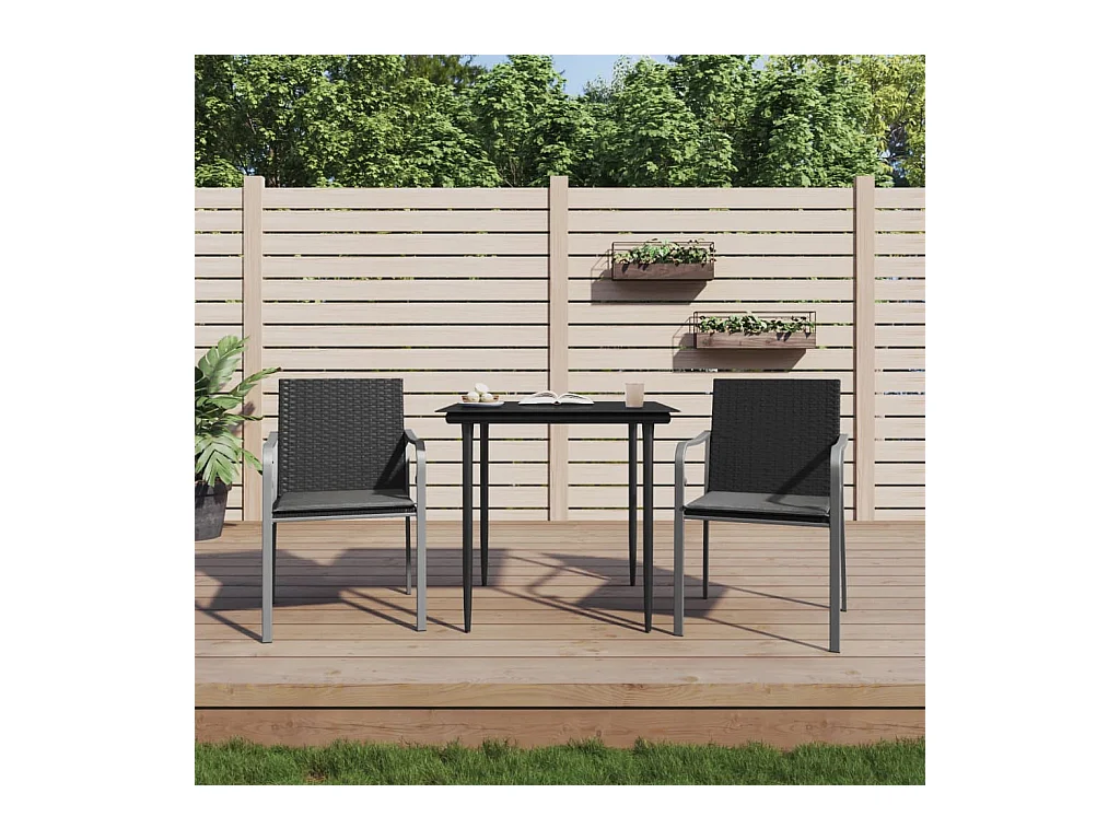 Chaises de jardin avec coussins lot de 2 noir 56x59x84 cm rotin