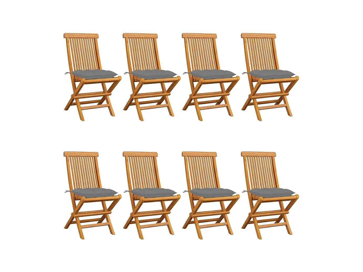 Set di 8 sedie da giardino e cuscini grigi in legno massello di teak