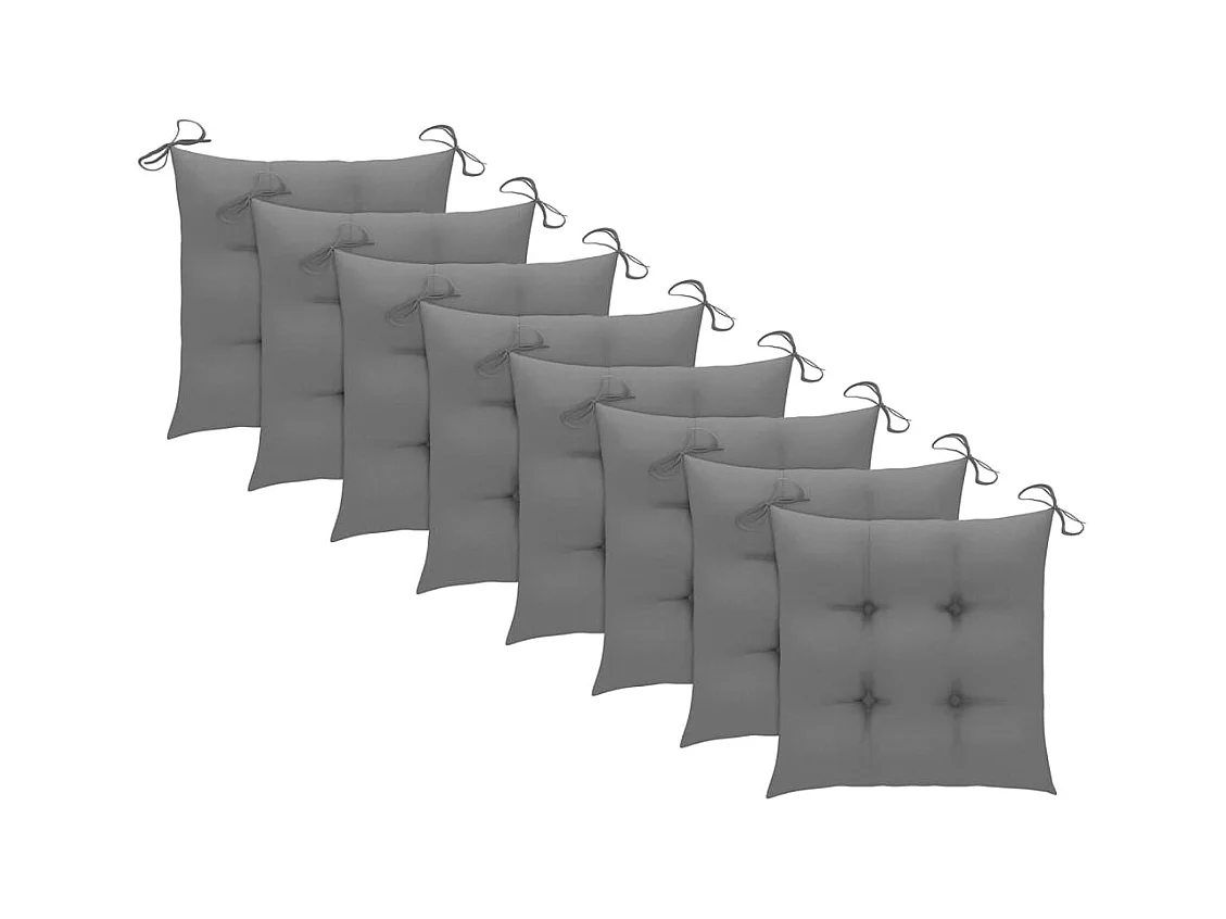 Set di 8 sedie da giardino e cuscini grigi in legno massello di teak