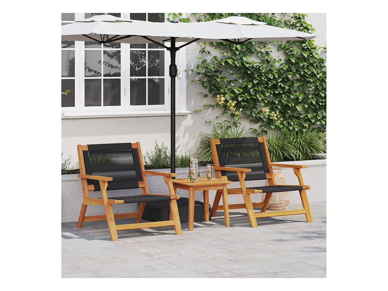 Sedie da giardino con tavolo 3 pezzi in legno massello di acacia nero