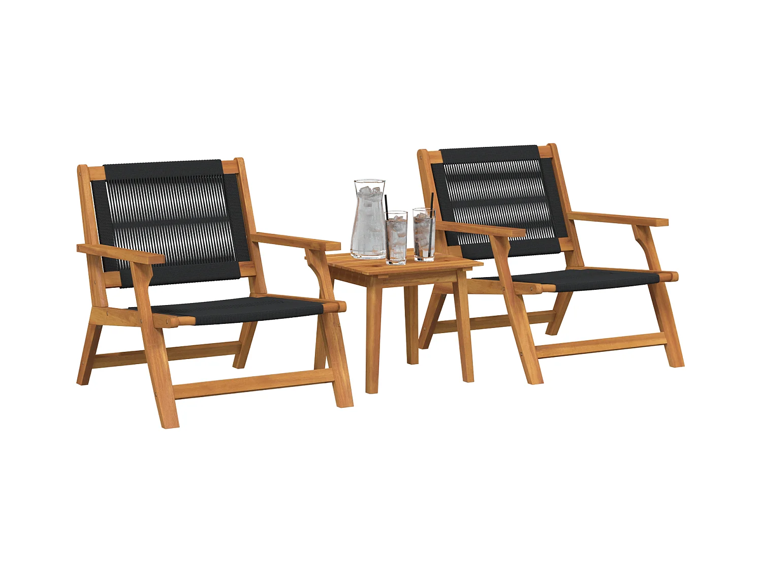 Sedie da giardino con tavolo 3 pezzi in legno massello di acacia nero