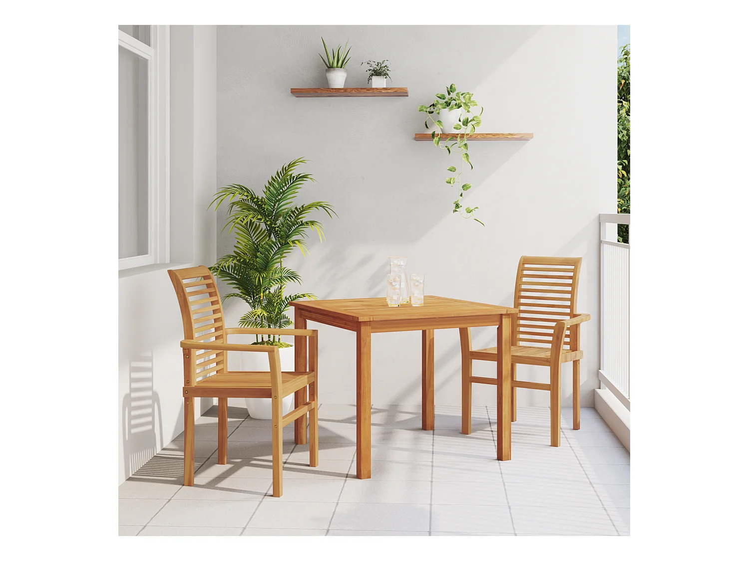 Chaise de Jardin Empilable 2 pcs en Bois Massif de Teck