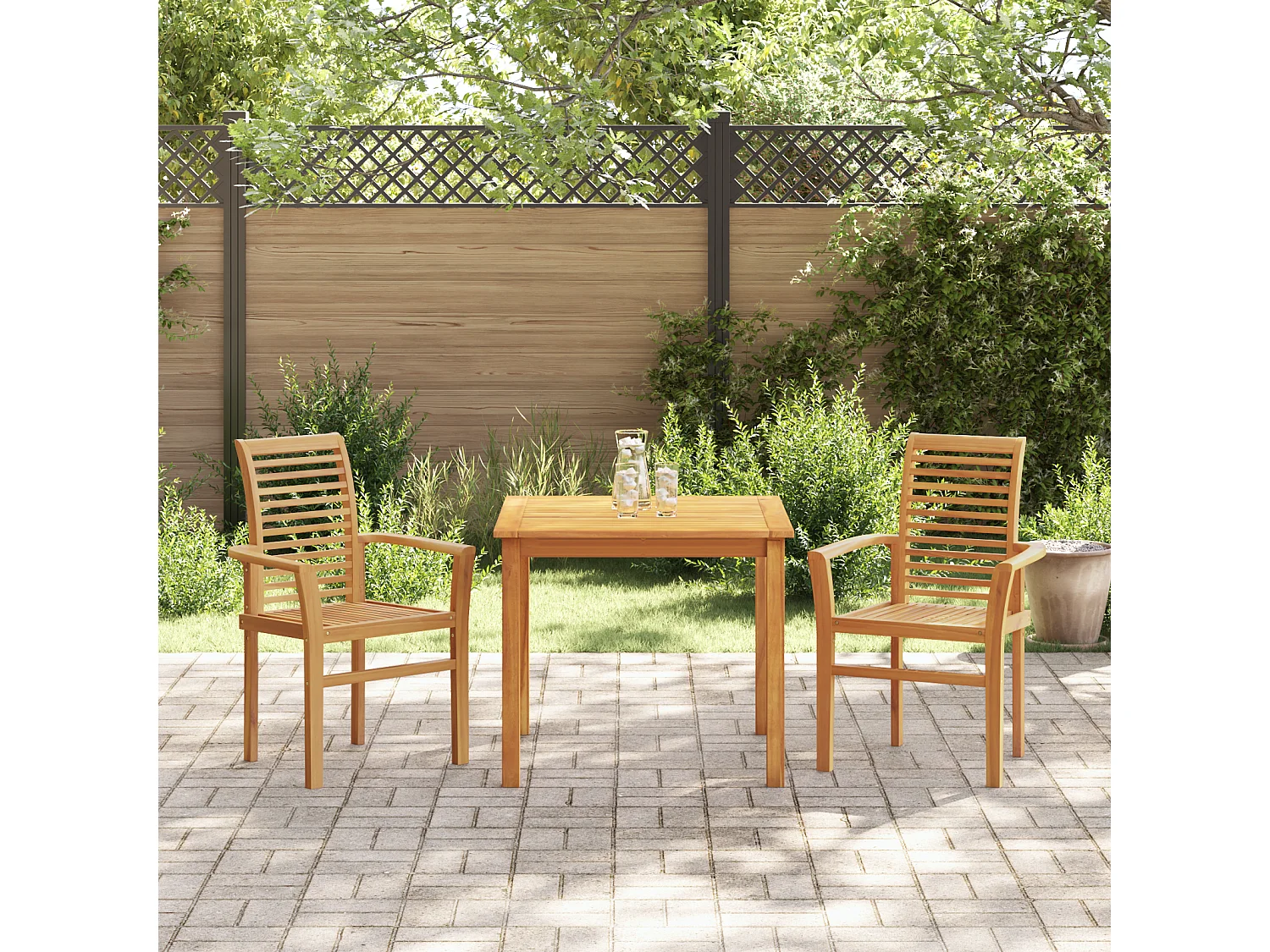 Chaise de Jardin Empilable 2 pcs en Bois Massif de Teck