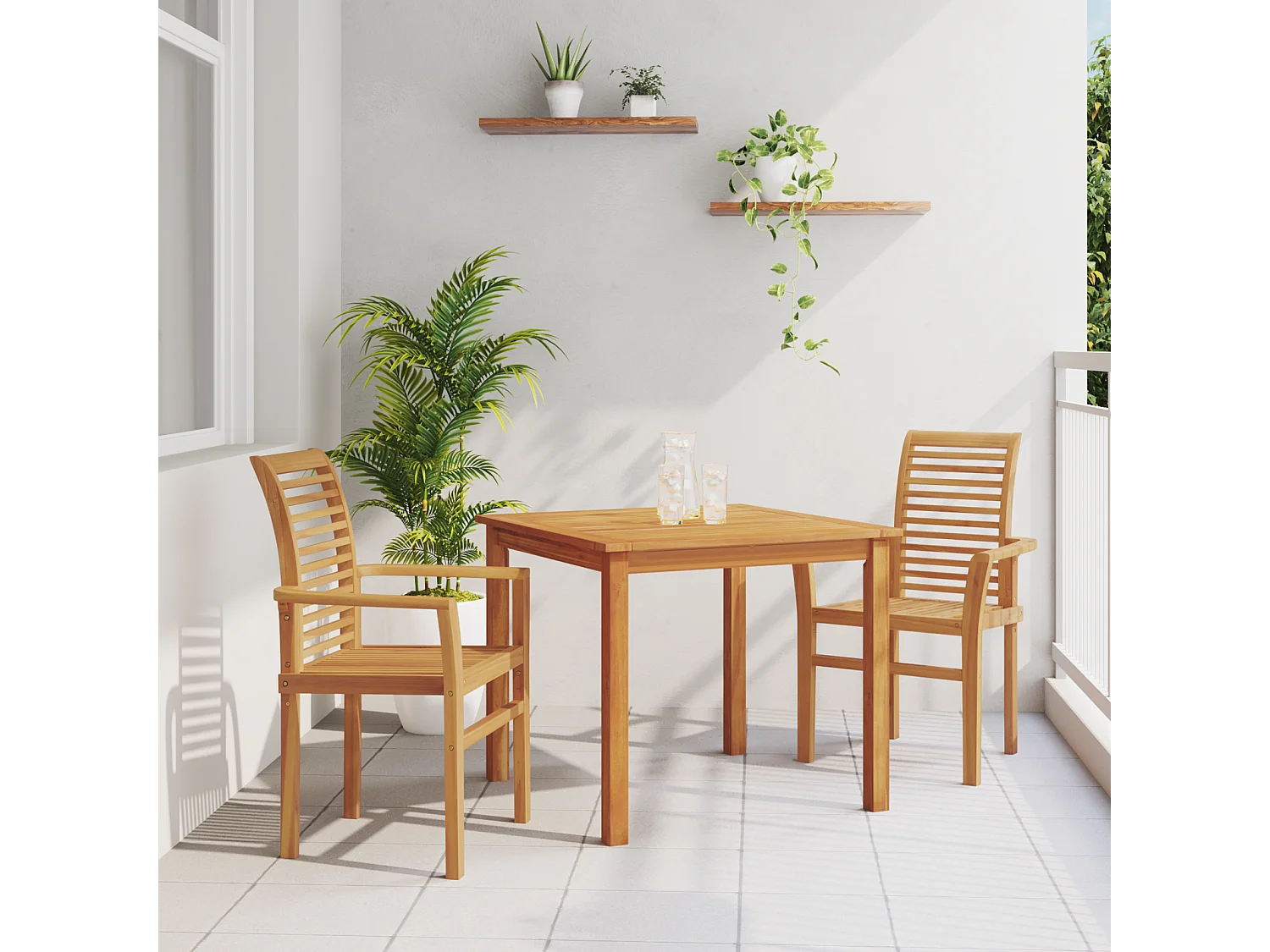 Silla de jardín apilable de 2 piezas en madera maciza de teca