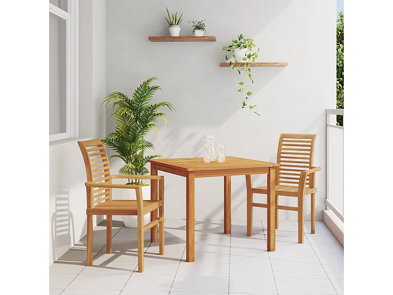 Set di 2 sedie da giardino impilabili in legno massello di teak