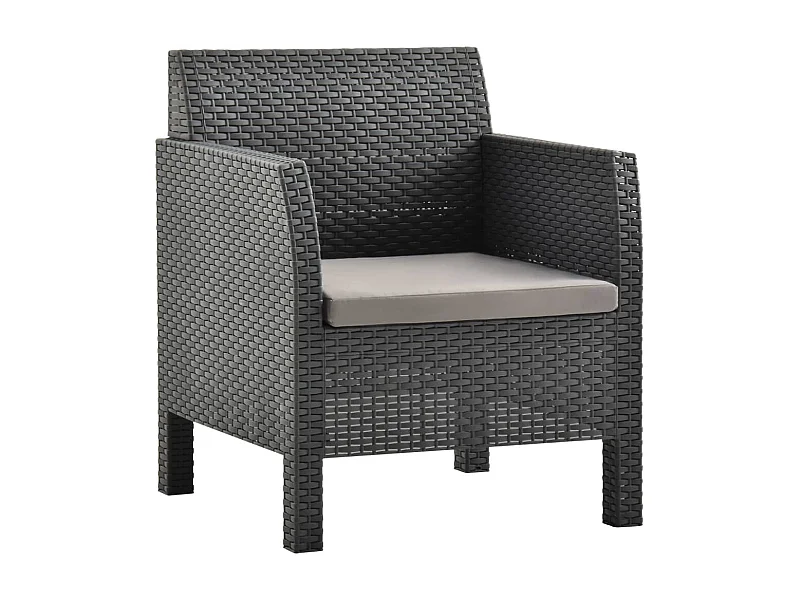 Chaise de jardin avec coussin PP Rotin Anthracite