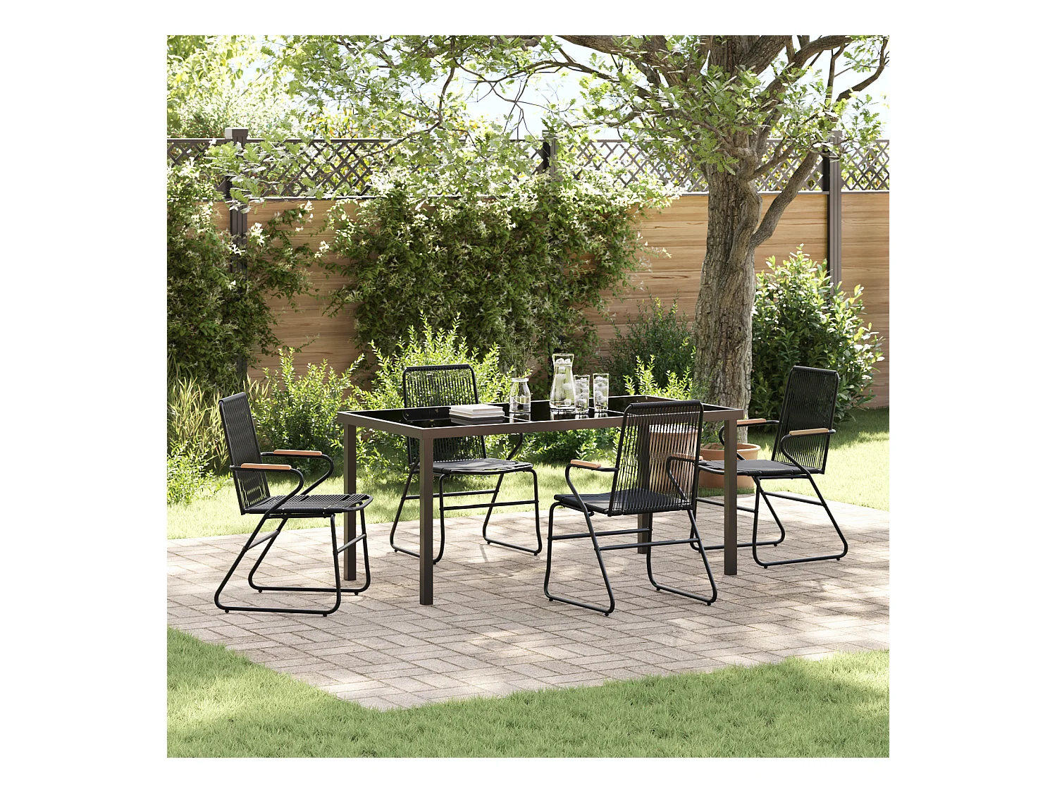 Set di 5 sedie da giardino in rattan nero e PVC