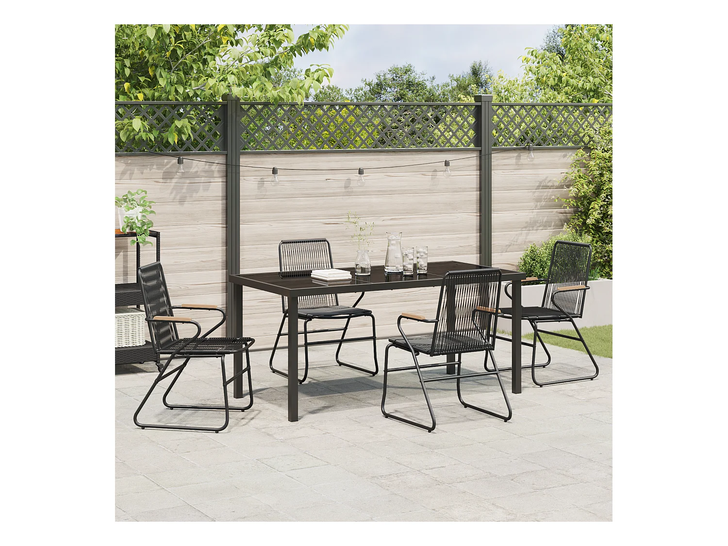 Set di 5 sedie da giardino in rattan nero e PVC