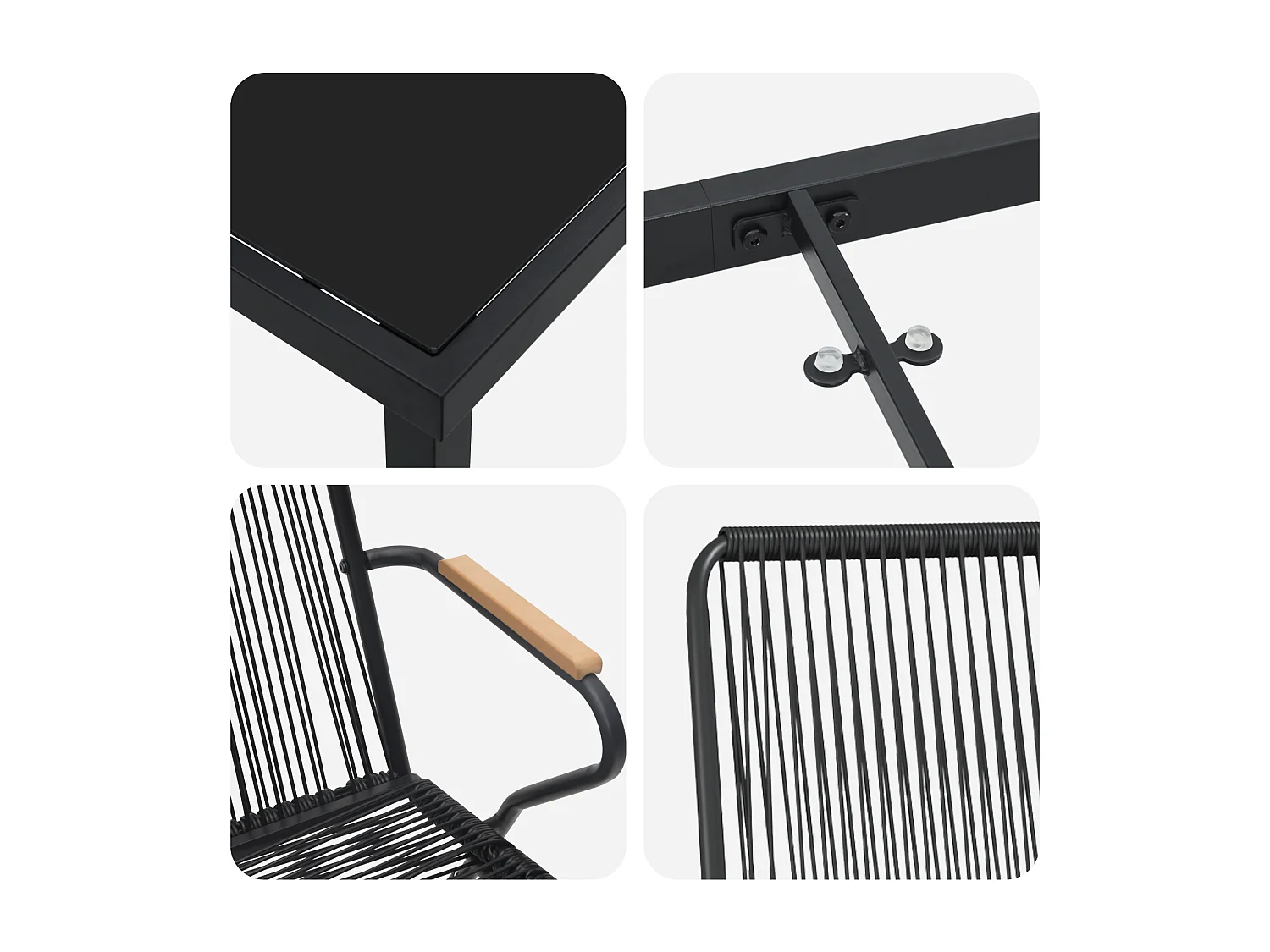 Set di 5 sedie da giardino in rattan nero e PVC
