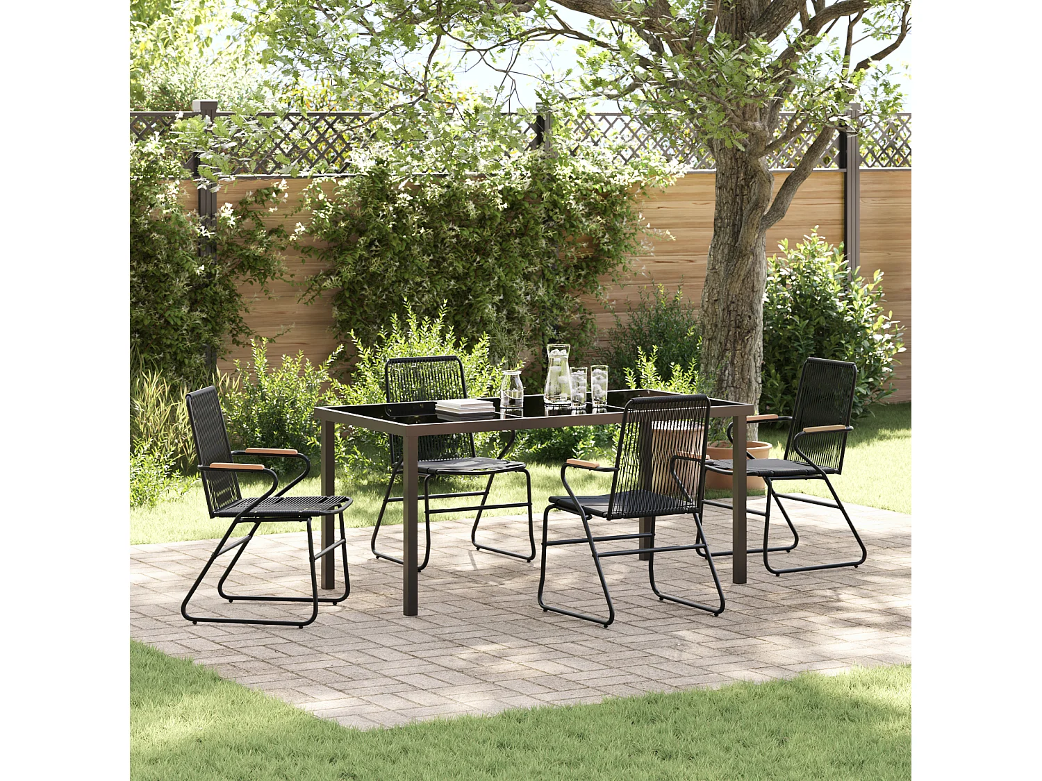 Ensemble de 5 chaises de jardin Noir Rattan PVC