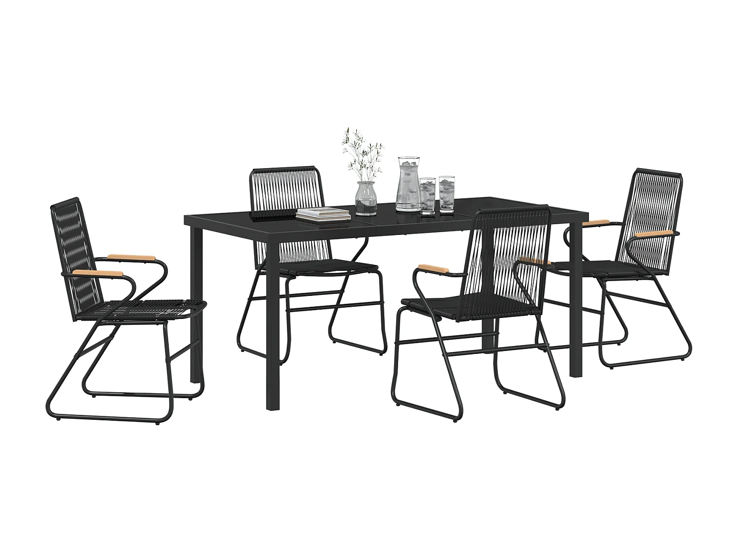 Ensemble de 5 chaises de jardin Noir Rattan PVC