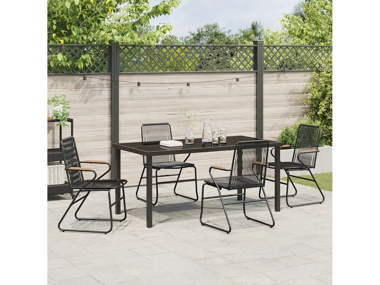 Ensemble de 5 chaises de jardin Noir Rattan PVC