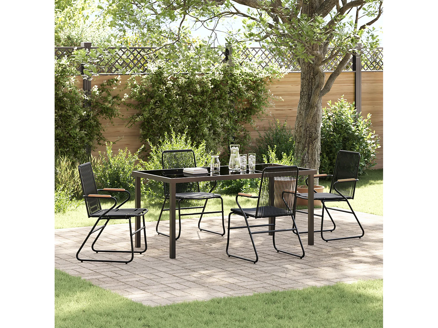 Ensemble de 5 chaises de jardin Noir Rattan PVC