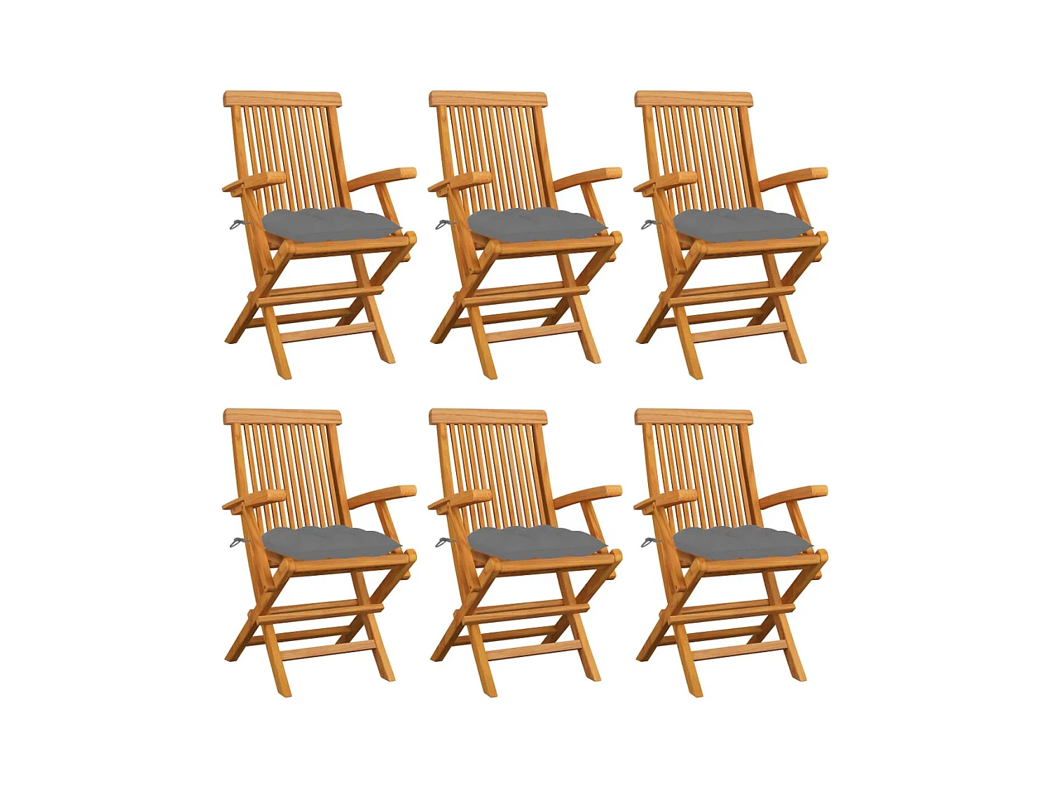 Gartenstühle mit grauen Kissen 6er Set Massivholz Teak