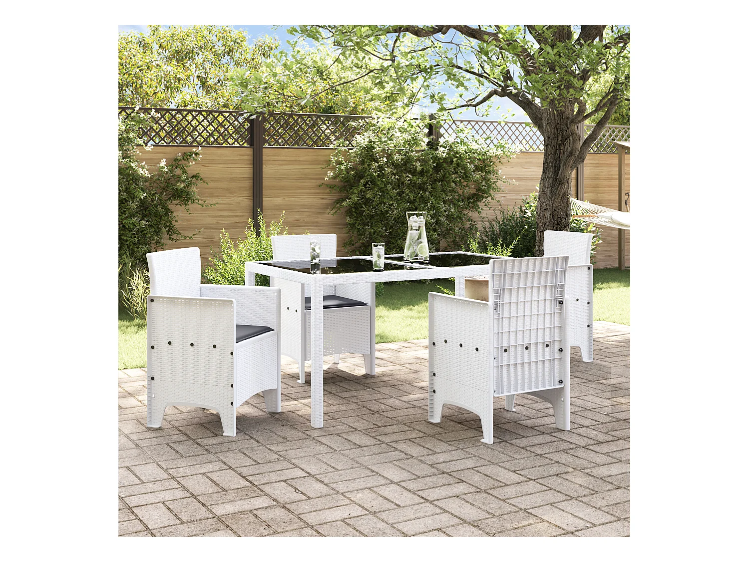 Chaises de Jardin avec Coussins 4 pcs en Poly Rattan Blanc