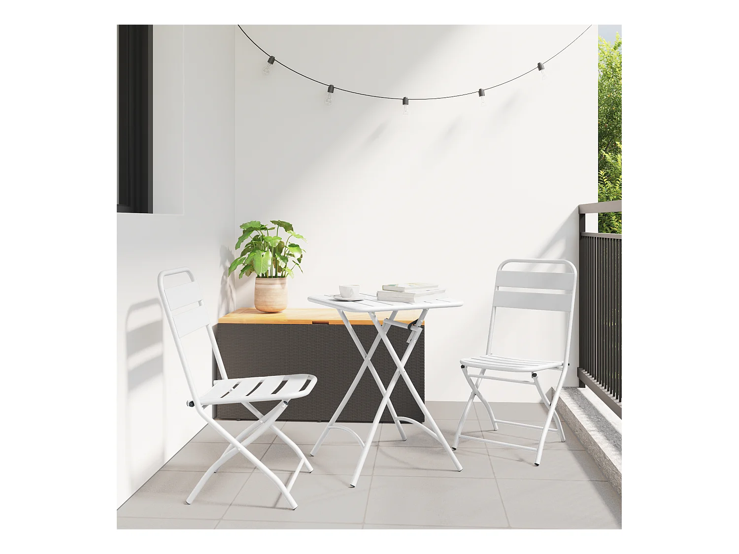 Sedie da giardino pieghevoli 2 pezzi in acciaio bianco