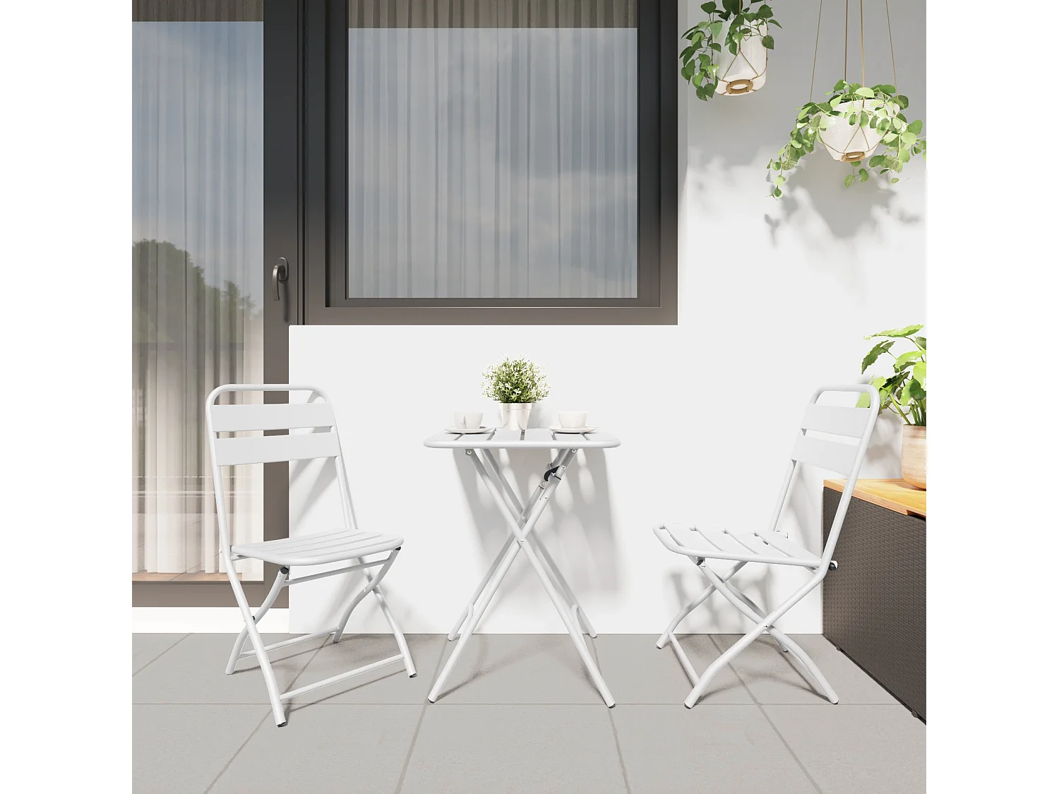 Sillas de jardín plegables 2 piezas acero blanco