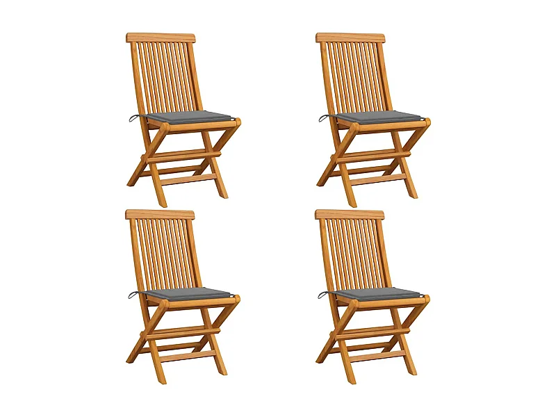 Juego de 4 sillas de jardín y cojines grises Madera maciza de teca