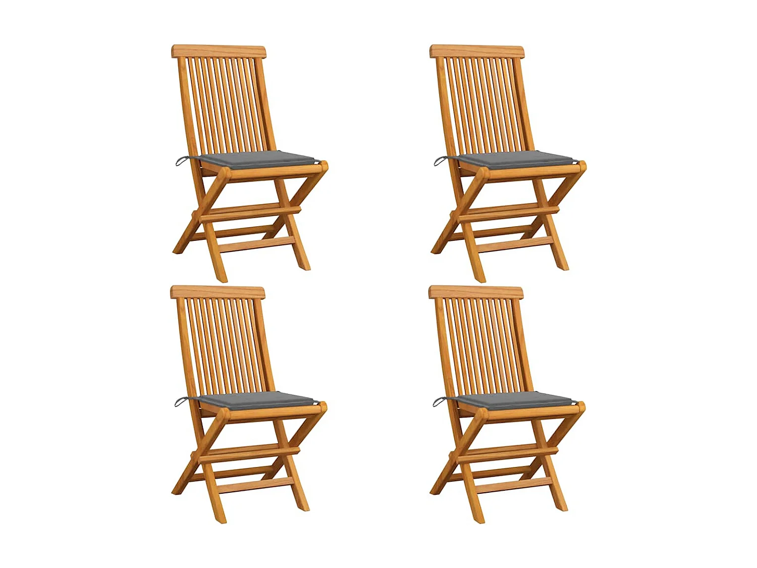 Chaises de jardin et coussins gris lot de 4 Bois de teck massif