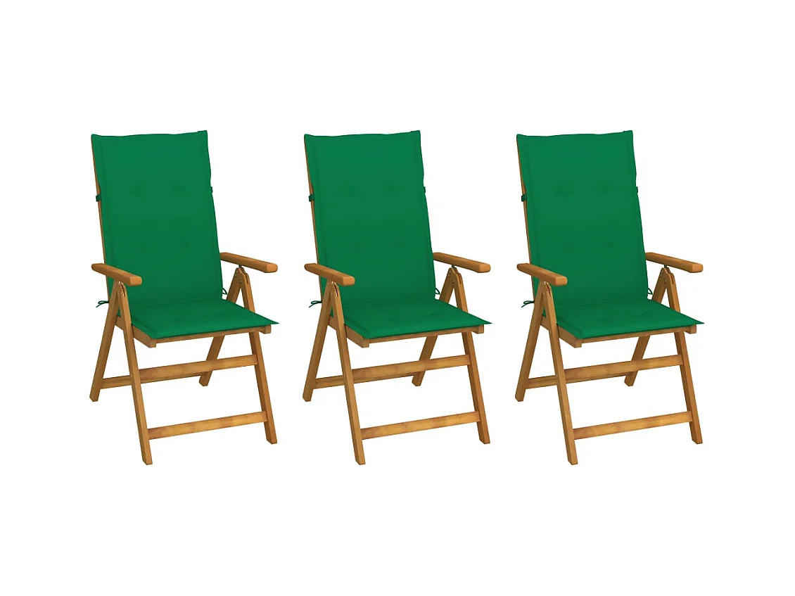 Chaises pliables de jardin lot de 3 avec coussins Bois d'acacia