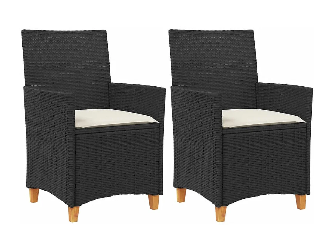 Chaises de jardin coussins lot de 2 noir résine tressée et bois