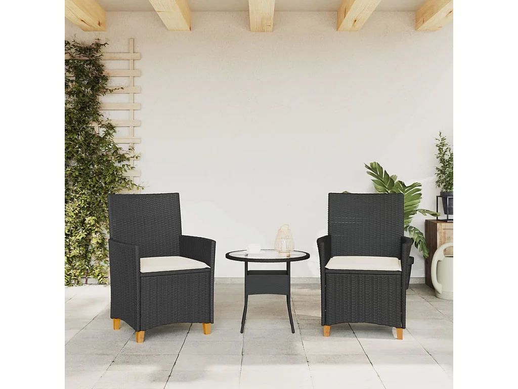Chaises de jardin coussins lot de 2 noir résine tressée et bois