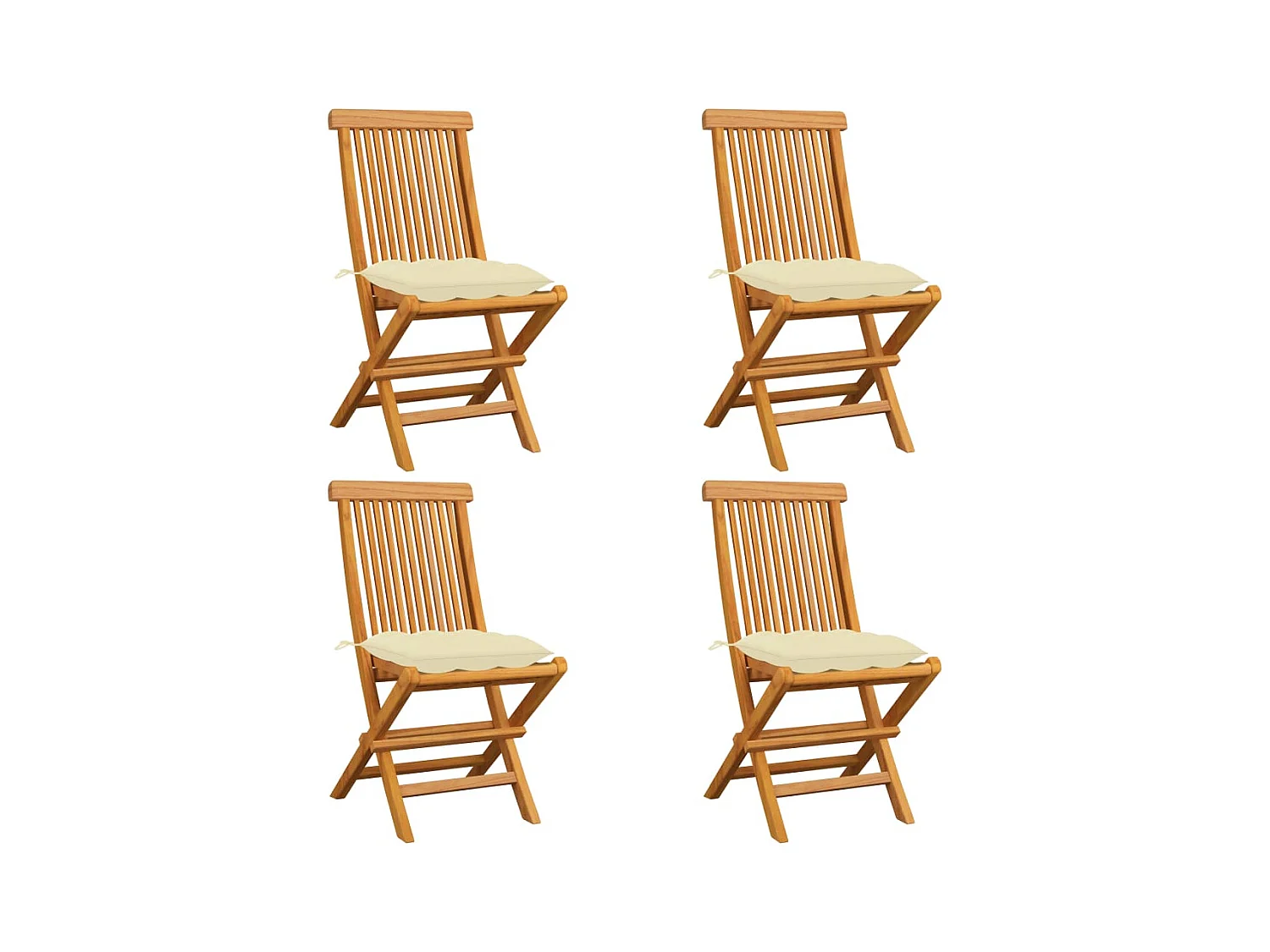 Tuinstoelen en crèmewitte kussens set van 4 massief teakhout