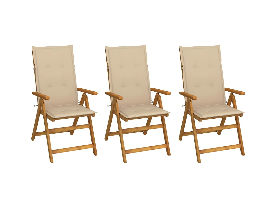 Juego de 3 sillas de jardín plegables con cojines de madera de acacia