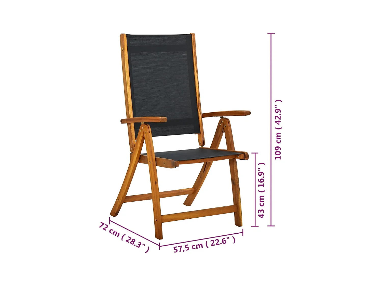 Juego de 4 sillas de jardín plegables de acacia maciza y textilene