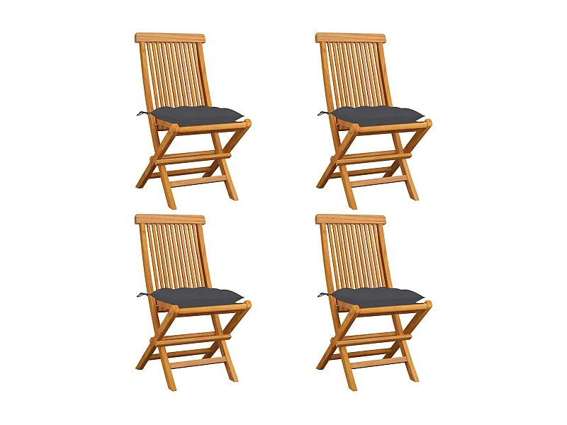 Chaises de jardin et coussins anthracite lot de 4 Bois de teck